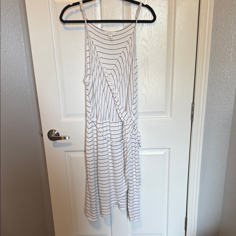 Market & Spruce White & Black Striped Sleeveless Midi Dress